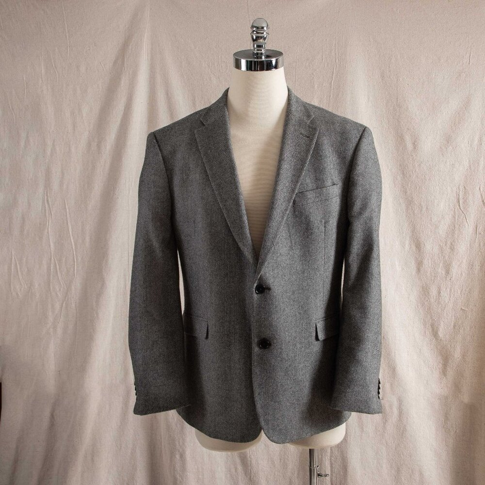 Tommy Hilfiger Wool Herringbone Tweed Blazer Gray Double Vent 46R